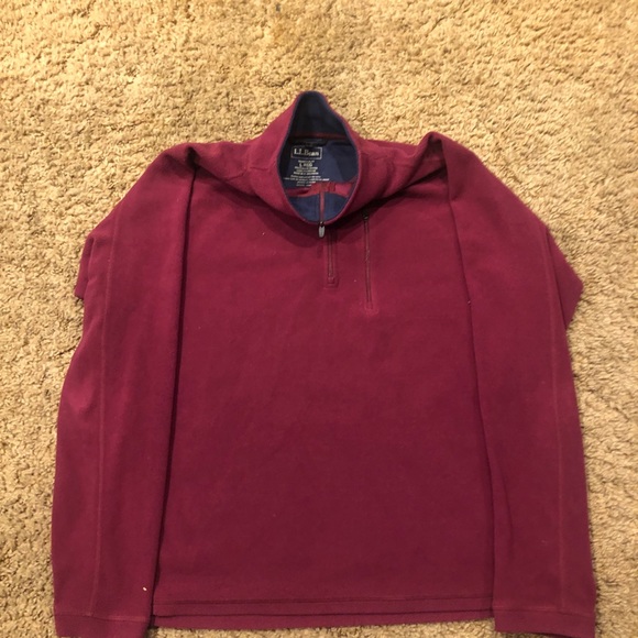 LL Bean Fleece Sweater Mens  Large Maroon 1/4 Zip Pullover Outdoors Lightweight - Picture 2 of 3
